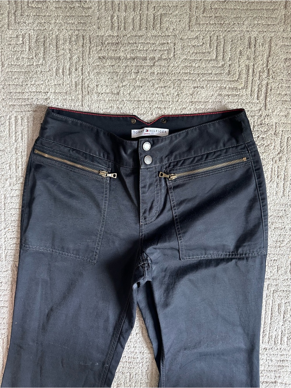 Vintage Y2K Tommy Hilfiger Black Flare Wide-Leg Low Rise Jeans - Picture 6 of 15